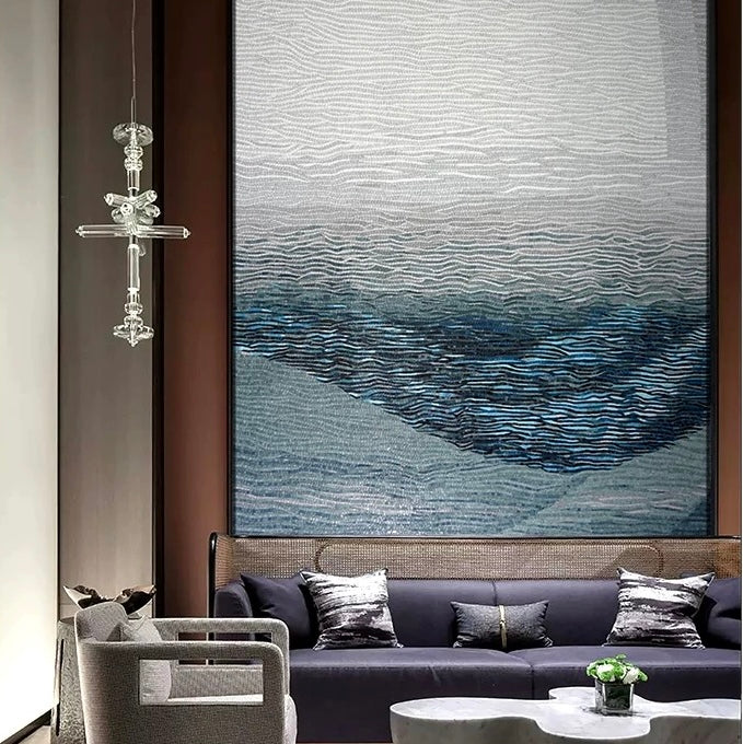 Custom mosaic murals with designs using primarily black, white, and shades of gray or a single color gradient.