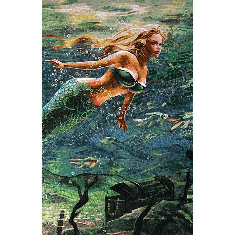Custom Mermaid Mosaic Mural: Blonde Siren Glass Tile Wall Art