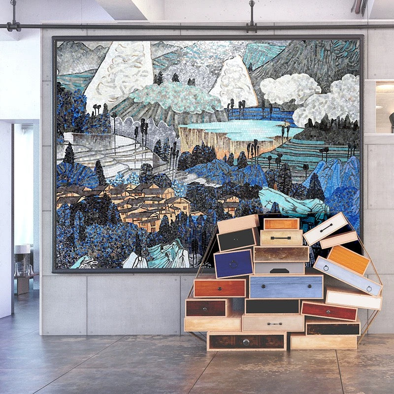 Colorful abstract landscape mosaic mural