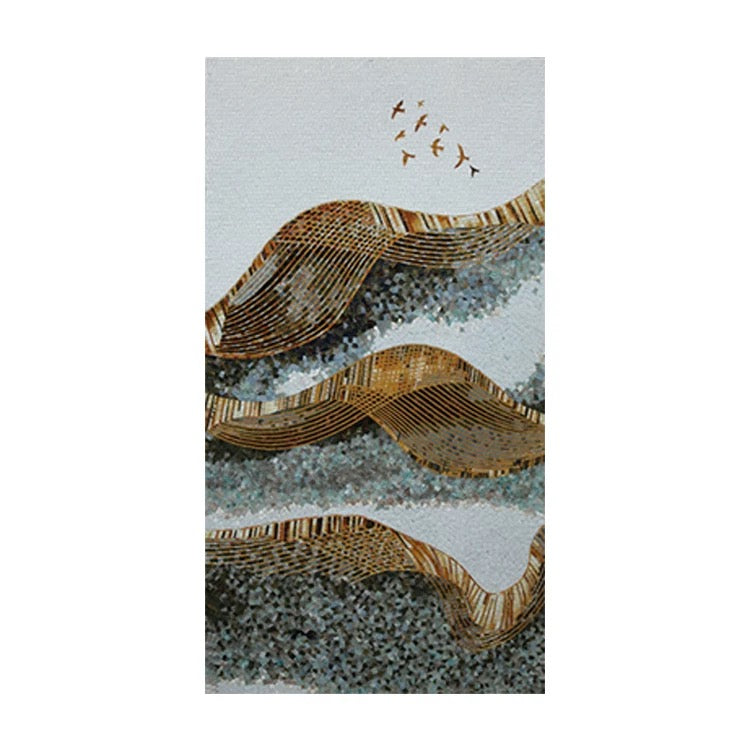 Custom Abstract Wave Glass Mosaic Mural - Modern Metallic Landscape Wall Art
