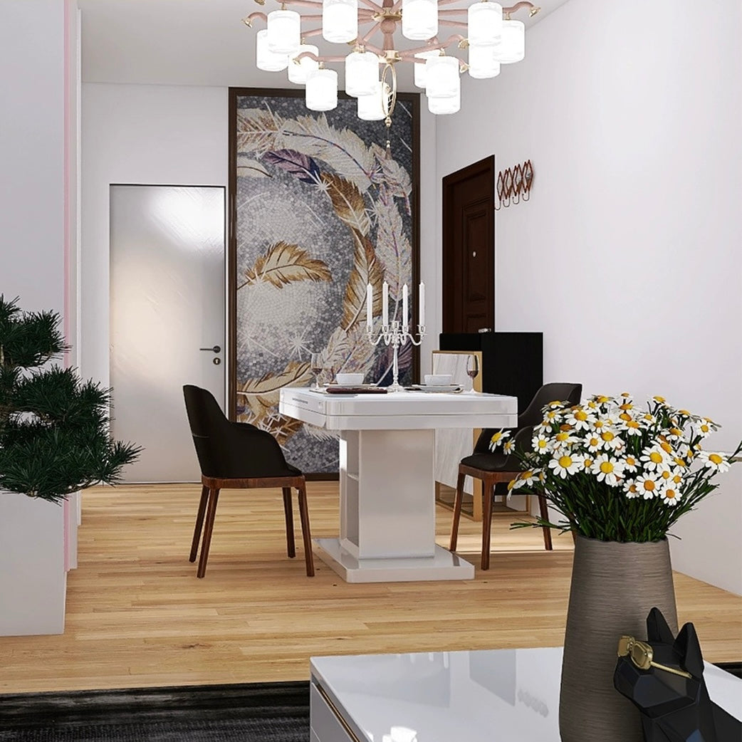 Modern dining room with a mosaic mural