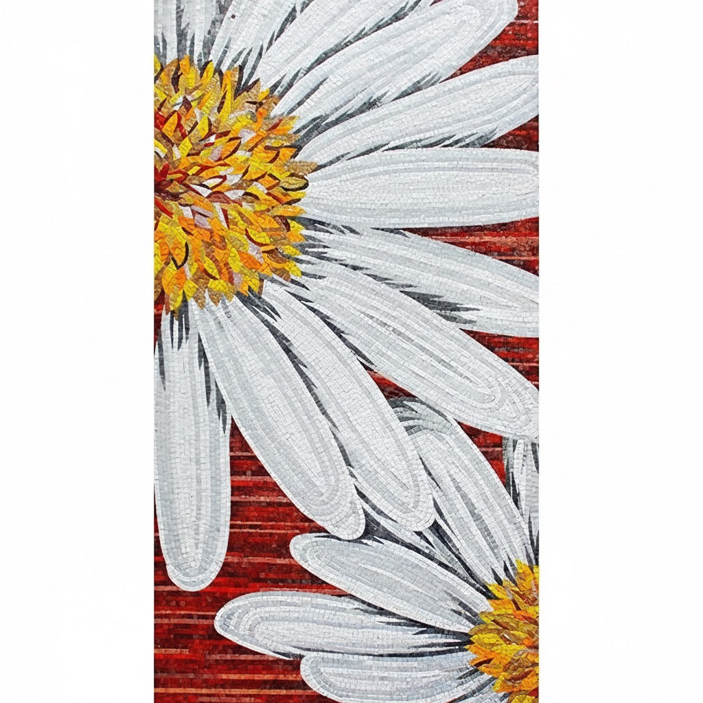 Custom Oversized Daisy Glass Mosaic Mural - Bold Floral Pop Art