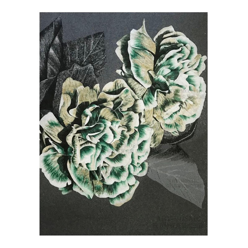 Artistic depiction of green flowers on a dark background