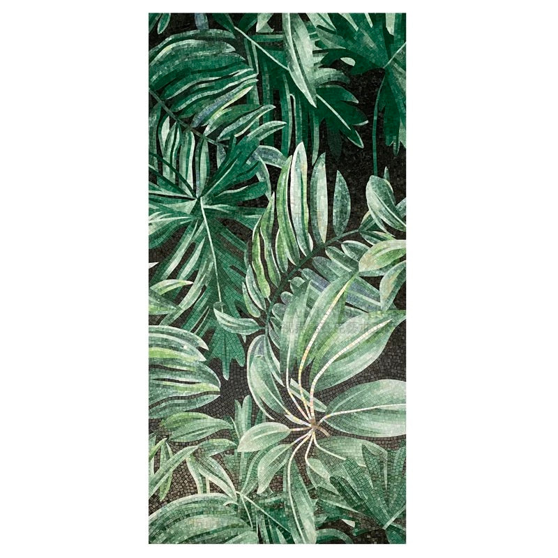 Lush Tropical Foliage Custom Glass Mosaic Mural - Dark Green Botanical Art