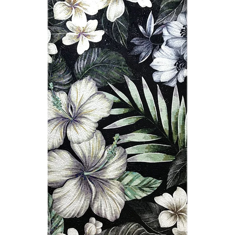 Luxury Tropical Hibiscus Glass Mosaic Mural - Dark Botanical Wall Art