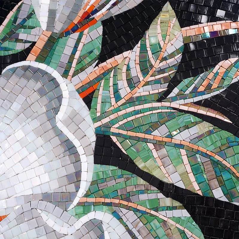 Custom White Magnolia Flower Glass Mosaic Mural for Luxury Wall Art