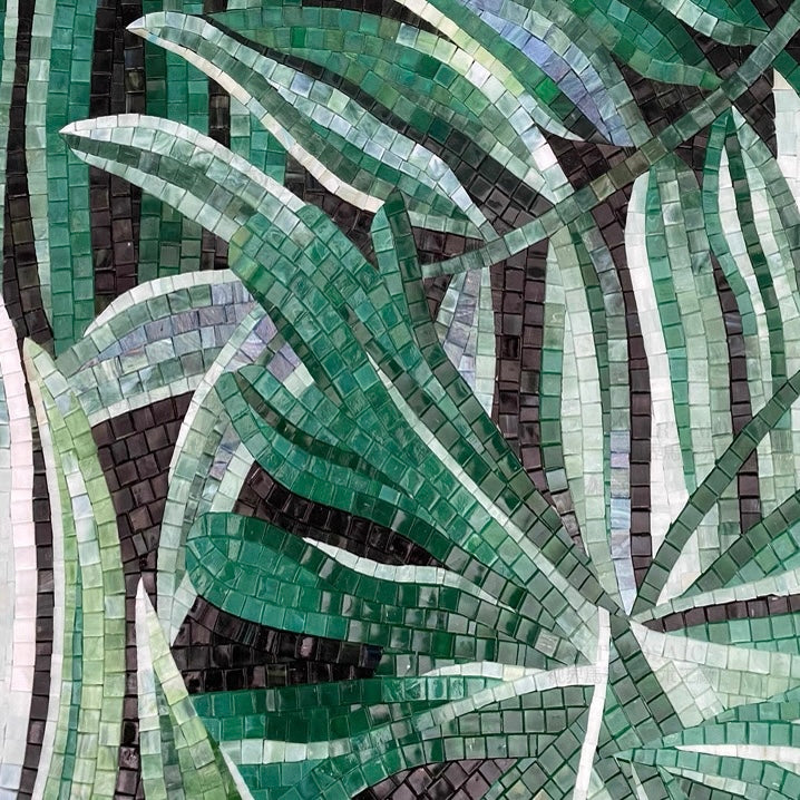 Lush Tropical Foliage Custom Glass Mosaic Mural - Dark Green Botanical Art