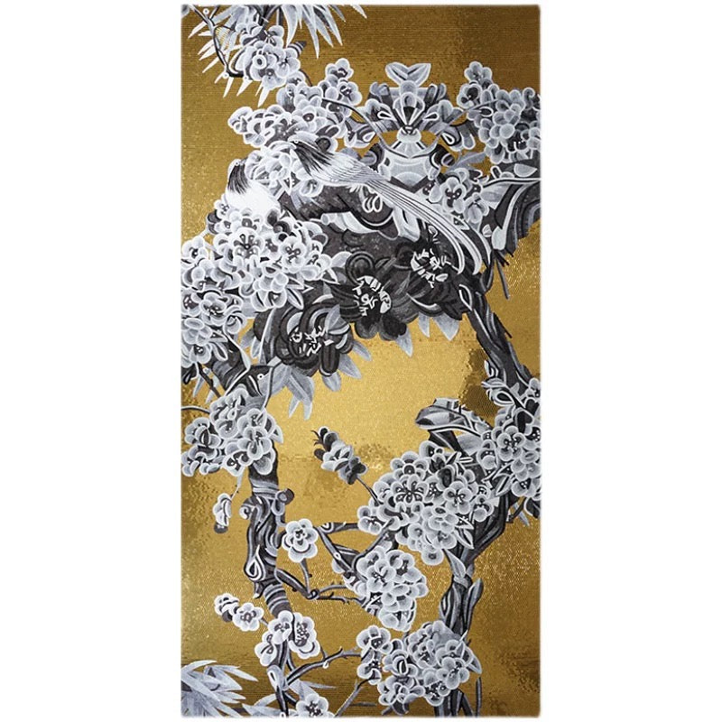 Luxury Gold & Monochrome Chinoiserie Bird Custom Glass Mosaic Mural