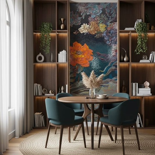 Luxurious Custom Glass Mosaic Mural - "Midnight Bloom" Oversized Floral Art