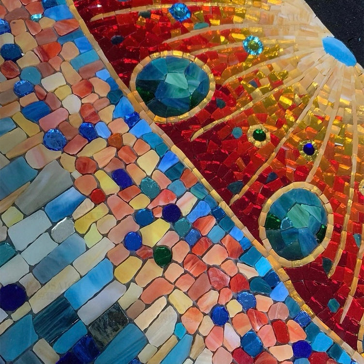 Colorful mosaic artwork with circular patterns and a variety of colors.