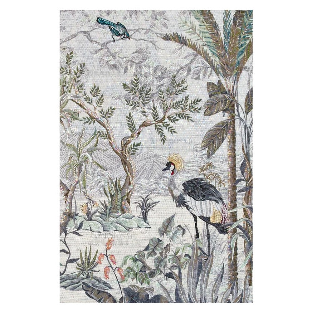 Luxury Crane Bird Tropical Landscape Custom Glass Mosaic Mural