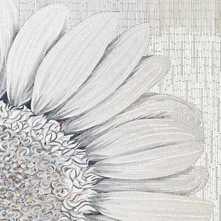Large White Sunflower Custom Glass Mosaic Mural - Modern Floral Wall Art