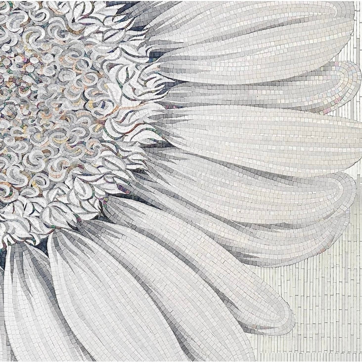 Large White Sunflower Custom Glass Mosaic Mural - Modern Floral Wall Art