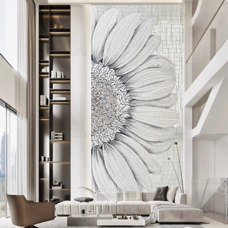 Large White Sunflower Custom Glass Mosaic Mural - Modern Floral Wall Art