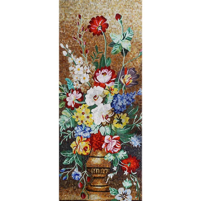Vibrant Floral Bouquet Custom Glass Mosaic Mural - Traditional Wall Art