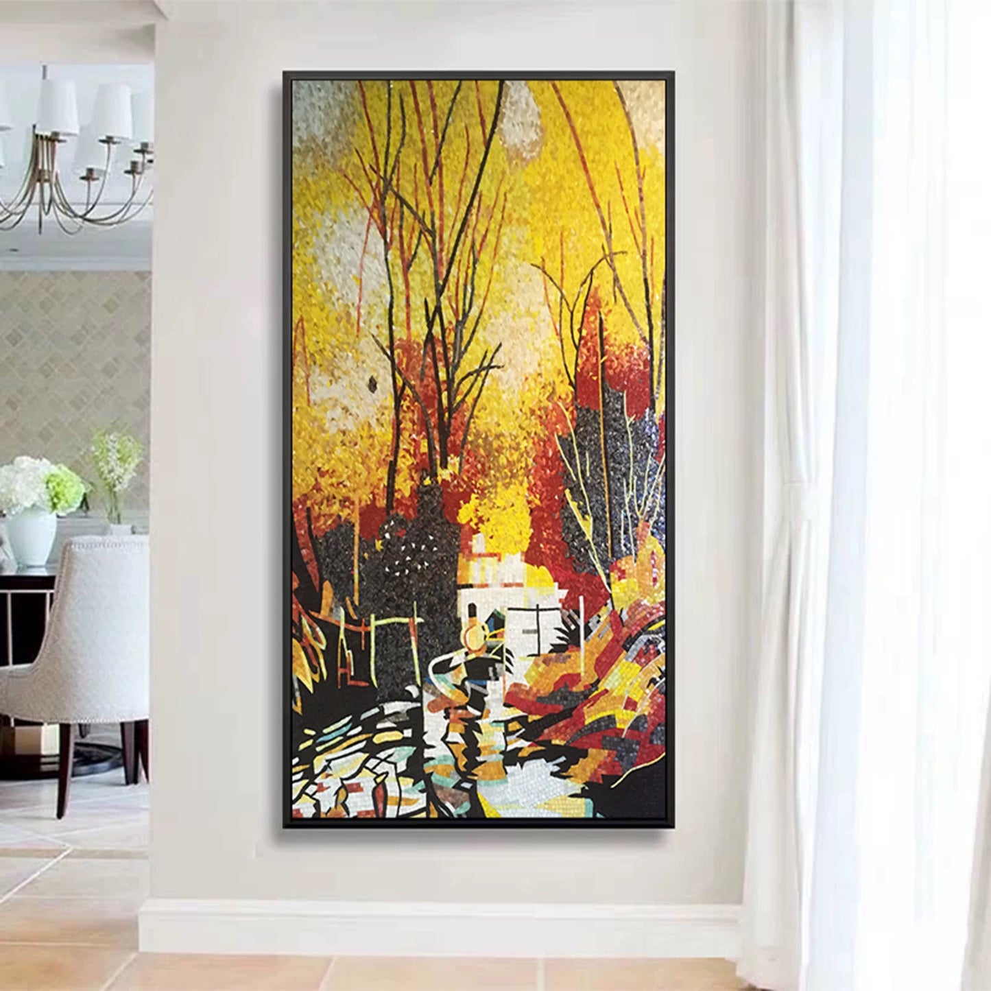 Custom Autumn Forest Glass Mosaic Mural | Vibrant Landscape Art Tile