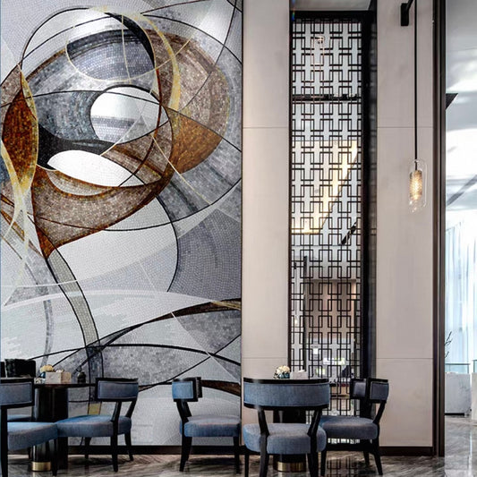 Luxury Abstract Flow Glass Mosaic Wall Mural - Earth Tones & Modern Lines