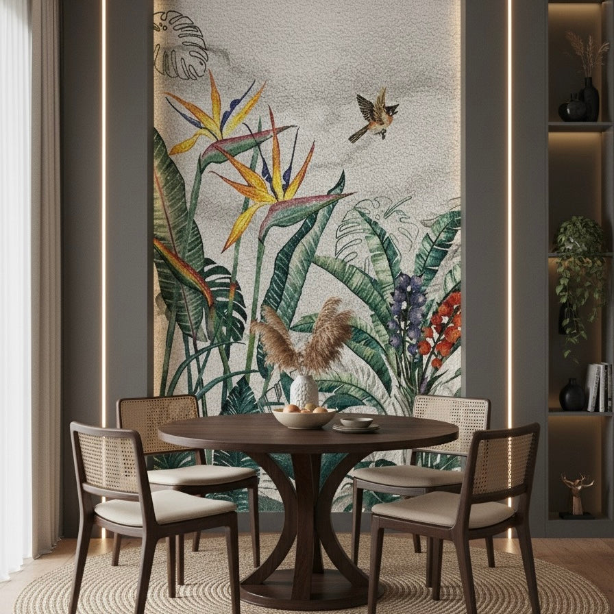 Custom Bird of Paradise Glass Mosaic Mural - Tropical Botanical Fine Art