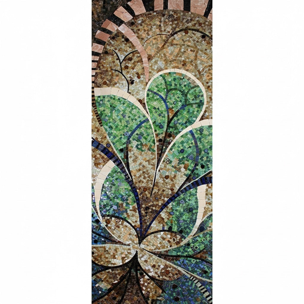 Custom Art Deco/Nouveau Glass Mosaic Mural - Stylized Botanical Feature Wall