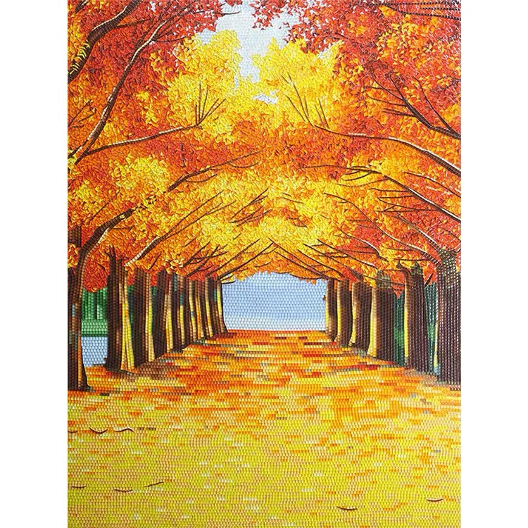 Custom Autumn Alley Glass Mosaic Mural - Impressionist Fall Landscape Art