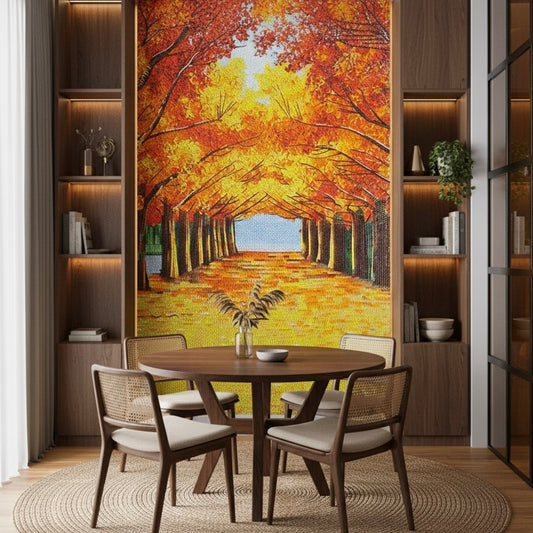Custom Autumn Alley Glass Mosaic Mural - Impressionist Fall Landscape Art