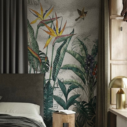 Custom Bird of Paradise Glass Mosaic Mural - Tropical Botanical Fine Art