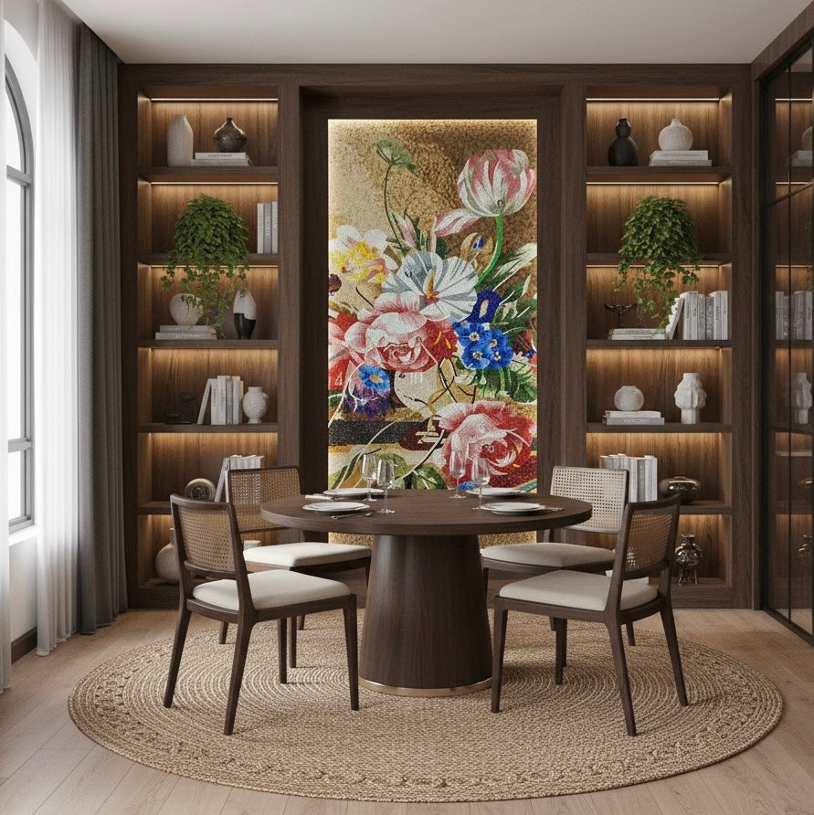 Custom Glass Mosaic Floral Mural: "Timeless Bloom"