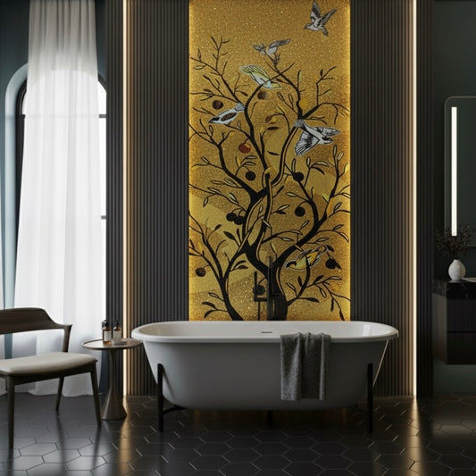 Custom Glass Mosaic Mural: "Gilded Tree of Life"