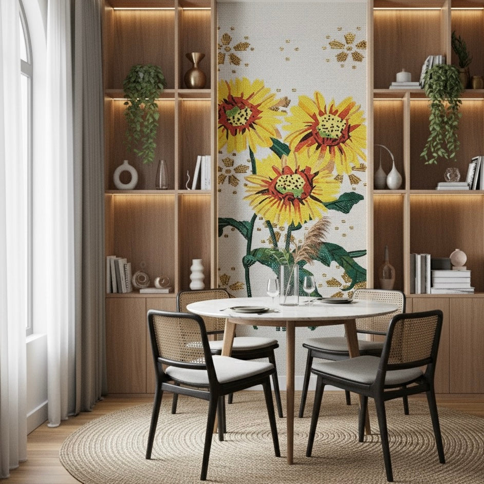 Custom Glass Mosaic Mural: "Golden Sunflower Harvest"