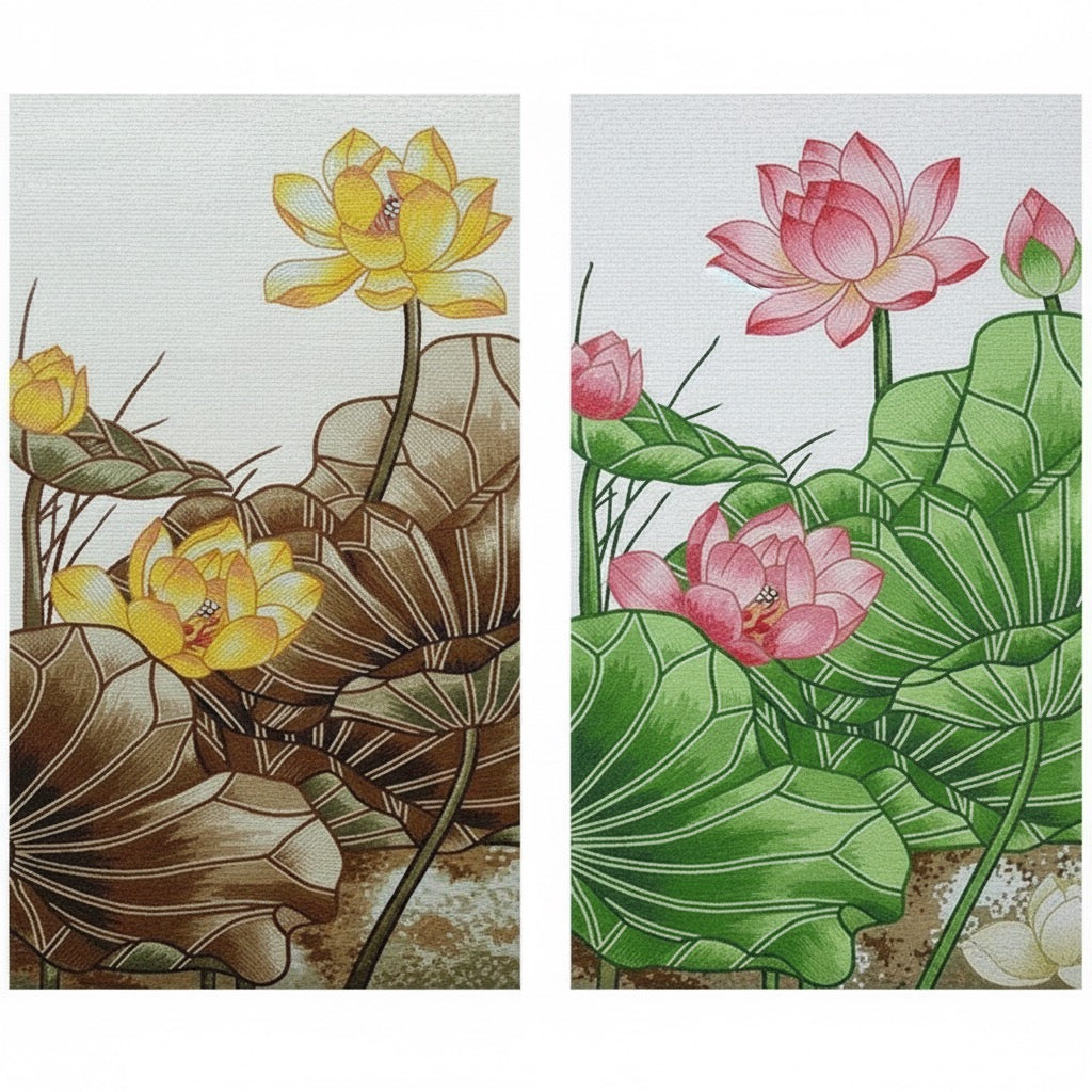 Custom Golden Lotus Flower Glass Mosaic Mural - Asian-Inspired Botanical Art