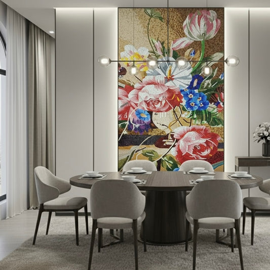 Custom Glass Mosaic Floral Mural: "Timeless Bloom"