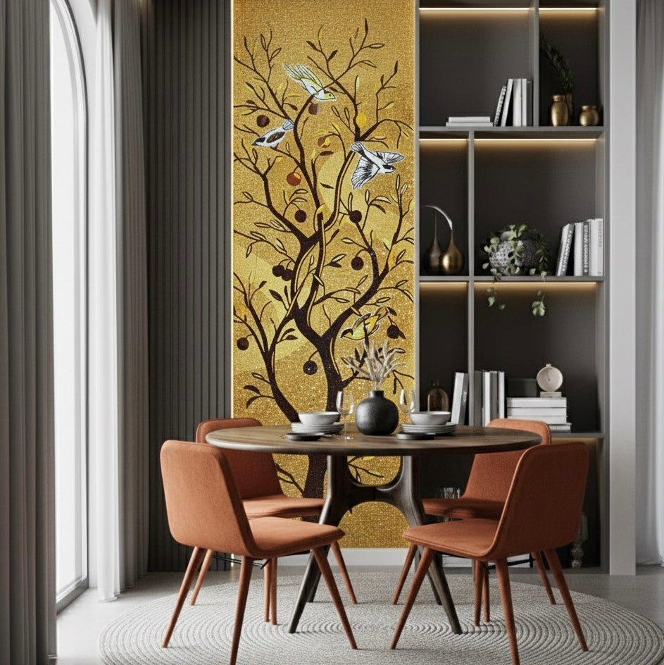 Custom Glass Mosaic Mural: "Gilded Tree of Life"