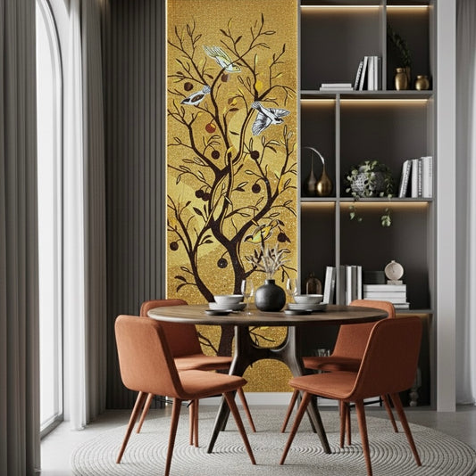 Custom Glass Mosaic Mural: "Gilded Tree of Life"