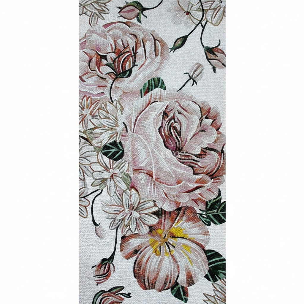 Custom Romantic Rose Garden Glass Mosaic Mural - Soft Floral Wall Art