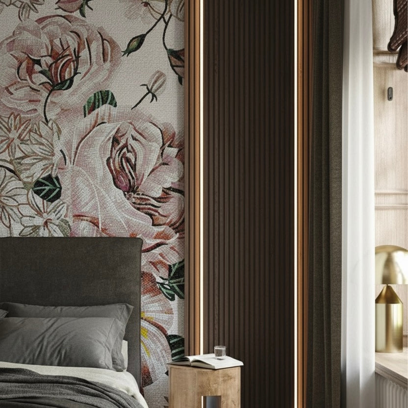 Custom Romantic Rose Garden Glass Mosaic Mural - Soft Floral Wall Art