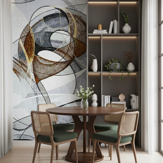 Luxury Abstract Flow Glass Mosaic Wall Mural - Earth Tones & Modern Lines