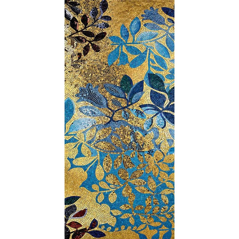 Custom Gold & Royal Blue Leaf Glass Mosaic Mural - Modern Glamour Art