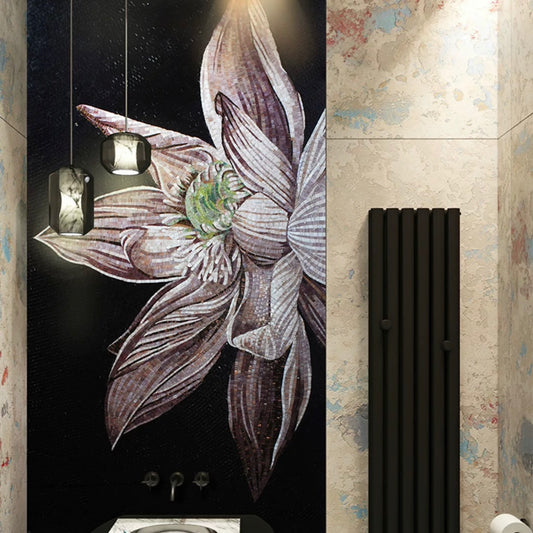 Luxury Custom Floral Glass Mosaic Mural - Large Lotus Bathroom Wall Art