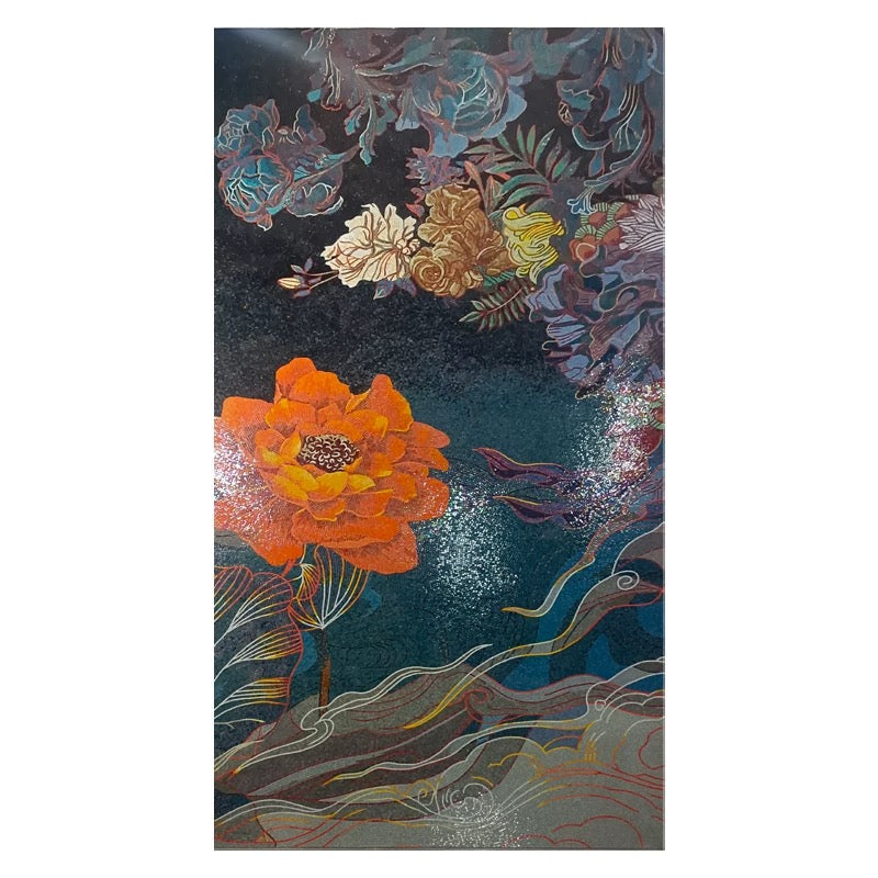 Luxurious Custom Glass Mosaic Mural Midnight Bloom Floral Art