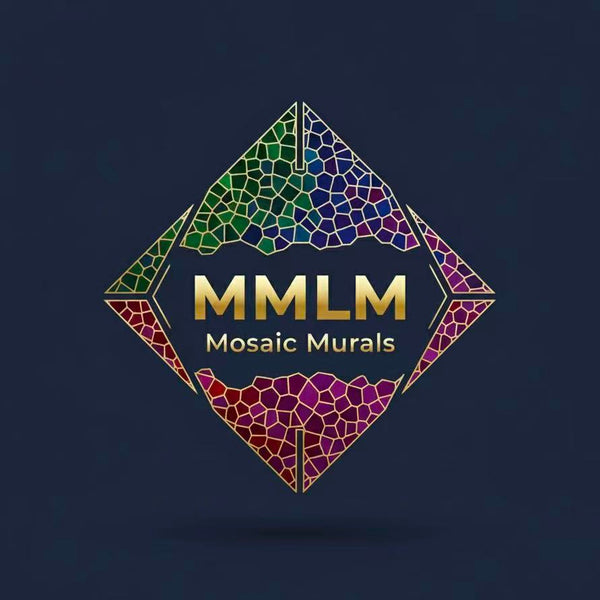 Mosaic Murals logo with colorful geometric design on a dark background