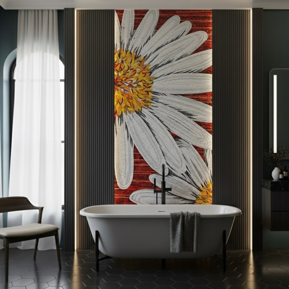 Custom Oversized Daisy Glass Mosaic Mural - Bold Floral Pop Art